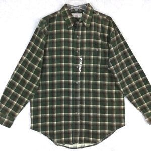 County Seat Mens Shirt Button Up Green Plaid Heavy Duty Ribbed Texture L‎ New